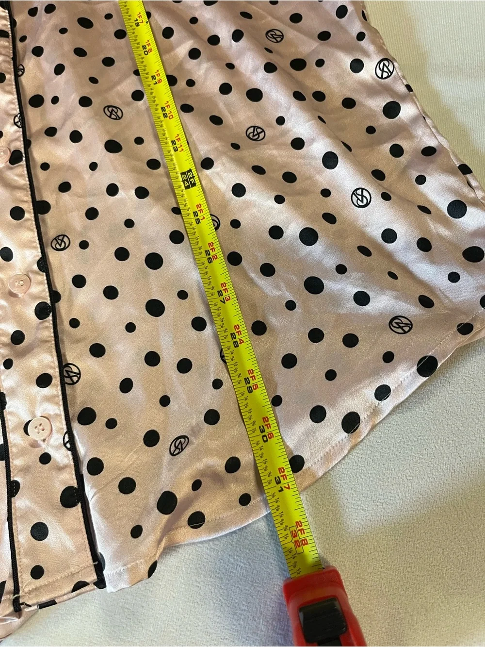 Victoria’s Secret Satin Sleep Shirt XS Pink Black Polka Dot Button Front Long
